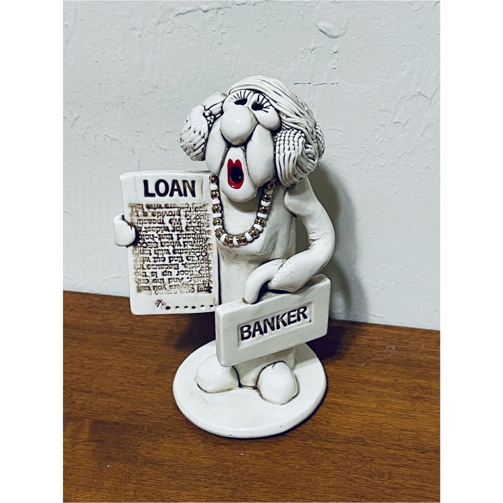 Vintage Loan Officer Lady Banker Figurine Ceramic Whistle Briefcase Fun Novelty